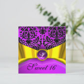 INVITATION RUBAN OR JAUNE VIOLET NOIR DAMAS MONOGRAMME (Debout devant)