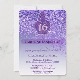Invitation Ruban Pailleté Violet Parfum Améthyste Sweet 16