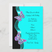 Invitation Ruban papillon bleu rose noir (Dos)