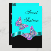 Invitation Ruban papillon bleu rose noir (Devant / Derrière)