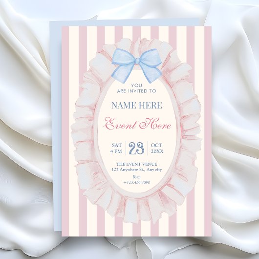 Invitation Ruban pastel doux bleu rose