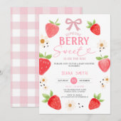 Invitation Ruban PINK En vichy Baby shower fraise (Devant / Derrière)