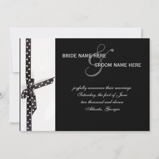 Invitation Ruban point Polka noir et blanc (Devant)