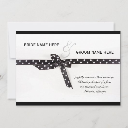 Invitation Ruban point Polka noir et blanc (Devant)