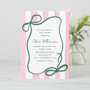 Invitation Ruban rayé vert rose mignon Baby Shower Caprice