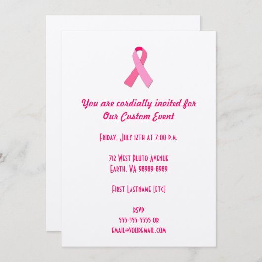 Invitation Ruban rose (Devant / Derrière)