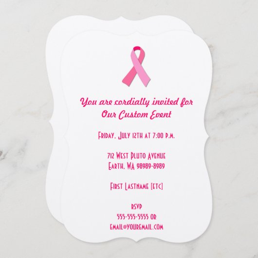 Invitation Ruban rose (Devant / Derrière)