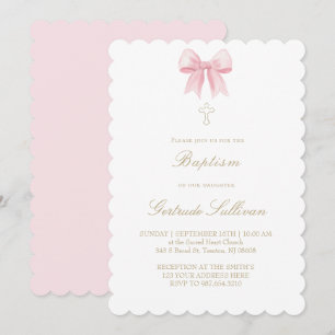 Invitation ruban rose aquarelle   Baptême