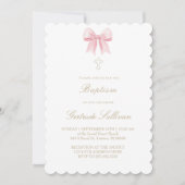Invitation ruban rose aquarelle | Baptême (Devant)
