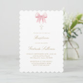 Invitation ruban rose aquarelle | Baptême (Debout devant)
