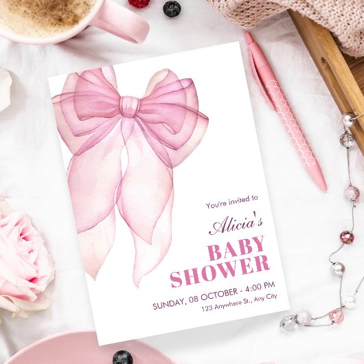 Invitation Ruban rose baby shower
