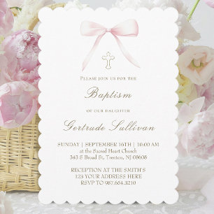 Invitation ruban rose Baptême fille