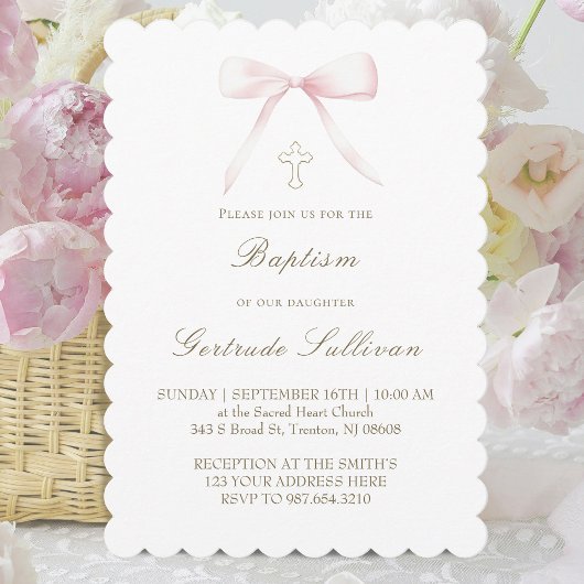 Invitation ruban rose | Baptême fille