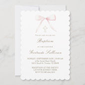 Invitation ruban rose | Baptême fille (Devant)