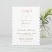 Invitation ruban rose | Baptême fille (Debout devant)