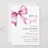 Invitation Ruban rose Bow Baby shower C'est une fille (Devant)