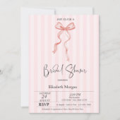 Invitation Ruban rose Bow Fête des mariées à rayures roses (Devant)