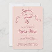 Invitation Ruban rose Bow Moderne Sweet 16 Anniversaire (Devant)