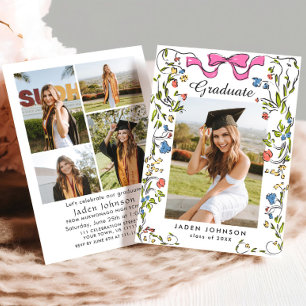 Invitation Ruban rose branché 5 PHOTO de la soirée de graduat