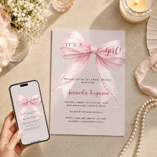 Invitation Ruban rose c'est une fille taupe Baby Shower