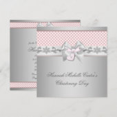 Invitation Ruban Rose Croix Filles Baptême Rose Baptême (Devant / Derrière)