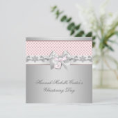 Invitation Ruban Rose Croix Filles Baptême Rose Baptême (Debout devant)