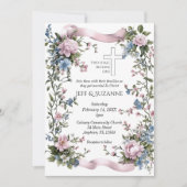 Invitation Ruban rose Croix florale Deux deviendront un  (Devant)