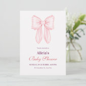 Invitation Ruban rose doux baby shower (Debout devant)