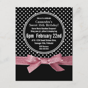 Invitation Ruban rose du bonbon 16 Girly à pois