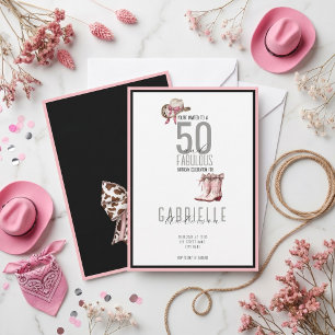 Invitation Ruban Rose Élégant 50 et Anniversaire Fabuleux