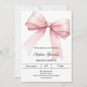 Invitation Ruban rose élégant Quinceanera (Devant)