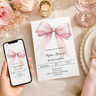 Invitation Ruban rose élégant Quinceanera