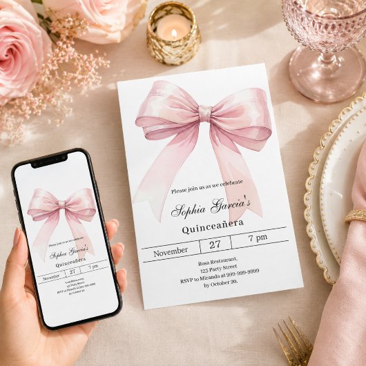 Invitation Ruban rose élégant Quinceanera