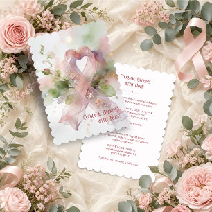 Invitation Ruban rose en forme de cœur pour le cancer du sein