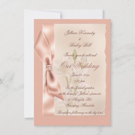 Invitation Ruban rose en satin Mariage officiel (Devant)