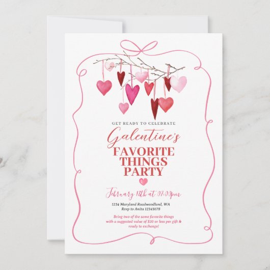 Invitation Ruban rose Favori Thing Galentine's Party (Devant)