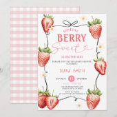 Invitation Ruban Rose Fête de Bébé aux Fraises Sucrées (Devant / Derrière)