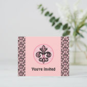 Invitation Ruban rose Fleur de lis (Debout devant)
