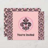 Invitation Ruban rose Fleur de lis (Devant / Derrière)