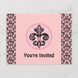 Invitation Ruban rose Fleur de lis