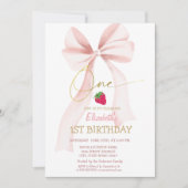 Invitation Ruban Rose Fruise Rayée 1er Anniversaire  (Devant)