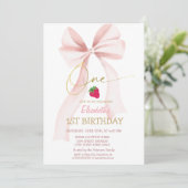 Invitation Ruban Rose Fruise Rayée 1er Anniversaire  (Debout devant)