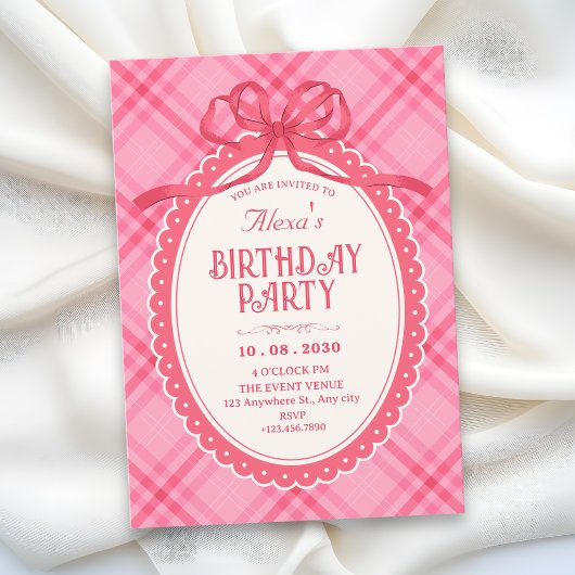 Invitation Ruban rose gingham anniversaire