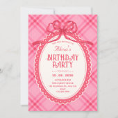 Invitation Ruban rose gingham anniversaire (Devant)