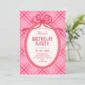 Invitation Ruban rose gingham anniversaire (Debout devant)