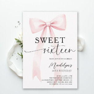 Invitation Ruban Rose Moderne Élégant Simple Chic Sweet 16