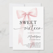 Invitation Ruban Rose Moderne Élégant Simple Chic Sweet 16 (Devant)