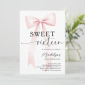 Invitation Ruban Rose Moderne Élégant Simple Chic Sweet 16 (Debout devant)