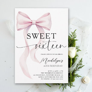 Invitation Ruban Rose Moderne Élégant Simple Classe Sweet 16