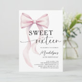 Invitation Ruban Rose Moderne Élégant Simple Classe Sweet 16 (Debout devant)